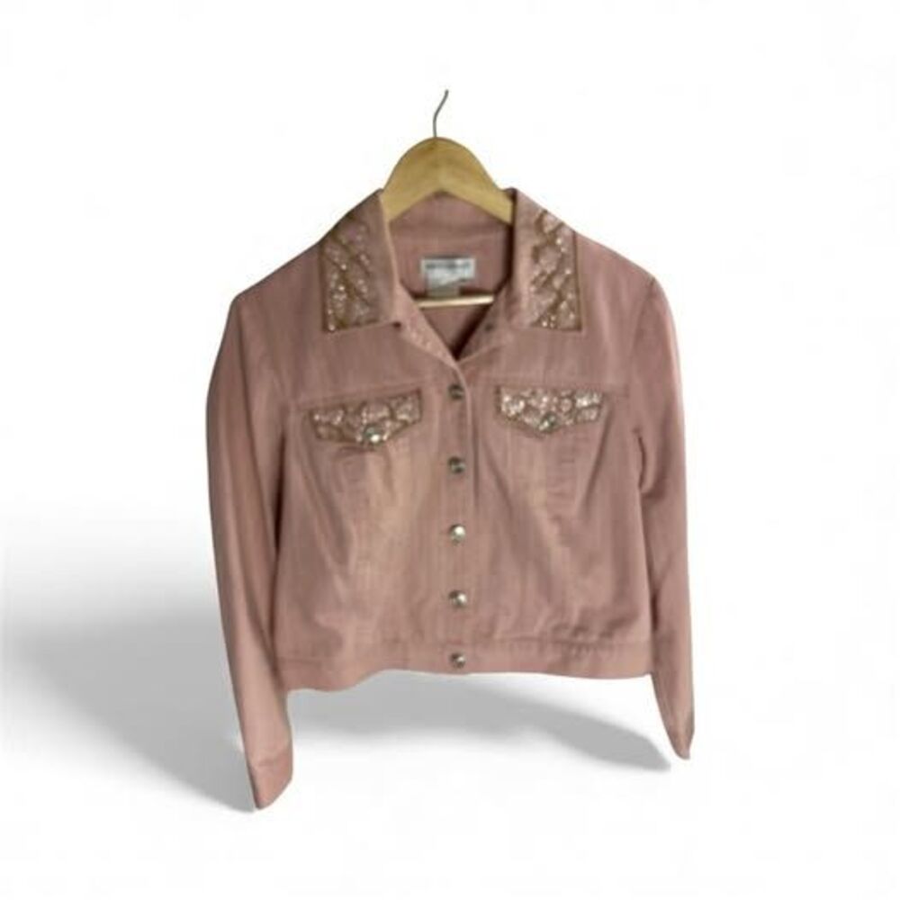 Drapers & Damons 90's Vintage Pink Beading & Embellished Jean Jacket Petite Lrg.